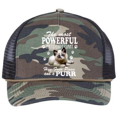 The Most Powerful Antidepressant Has Four Paws And A Purr Cute Gift Retro Rope Trucker Hat Cap