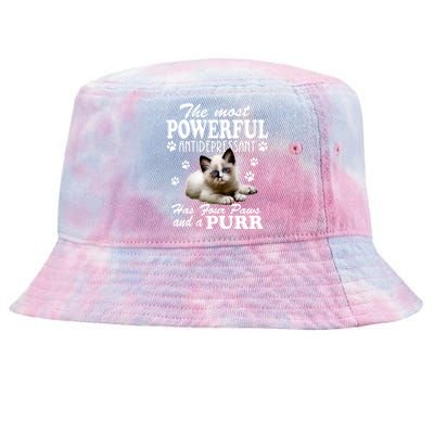 The Most Powerful Antidepressant Has Four Paws And A Purr Cute Gift Tie-Dyed Bucket Hat