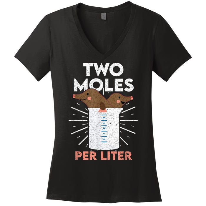 Two Moles Per Liter Funny Chemistry Science Tee Women's V-Neck T-Shirt