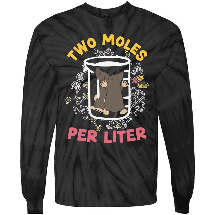 Two Moles Per Liter Science Lover Chemistry Mammal Mole Tie-Dye Long Sleeve Shirt