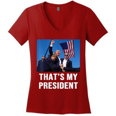 ThatS My President Trump Rally Shooter Mug Shot Trump Women's V-Neck T-Shirt