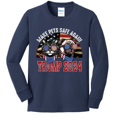 Trump Make Pets Safe Again Funny Save Our Pets Vote Trump Kids Long Sleeve Shirt