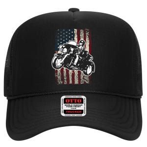 Triker Motorcycle Patriotic American Flag Trike Biker Gift High Crown Mesh Back Trucker Hat