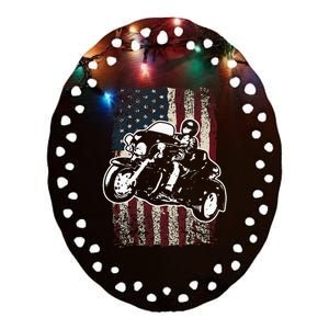 Triker Motorcycle Patriotic American Flag Trike Biker Gift Ceramic Oval Ornament