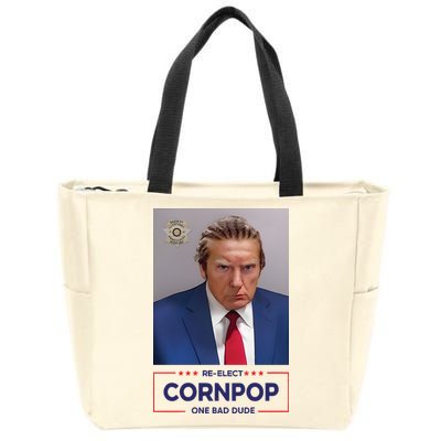 Trump Mugshot ReElect Cornpop One Bad Dude Zip Tote Bag