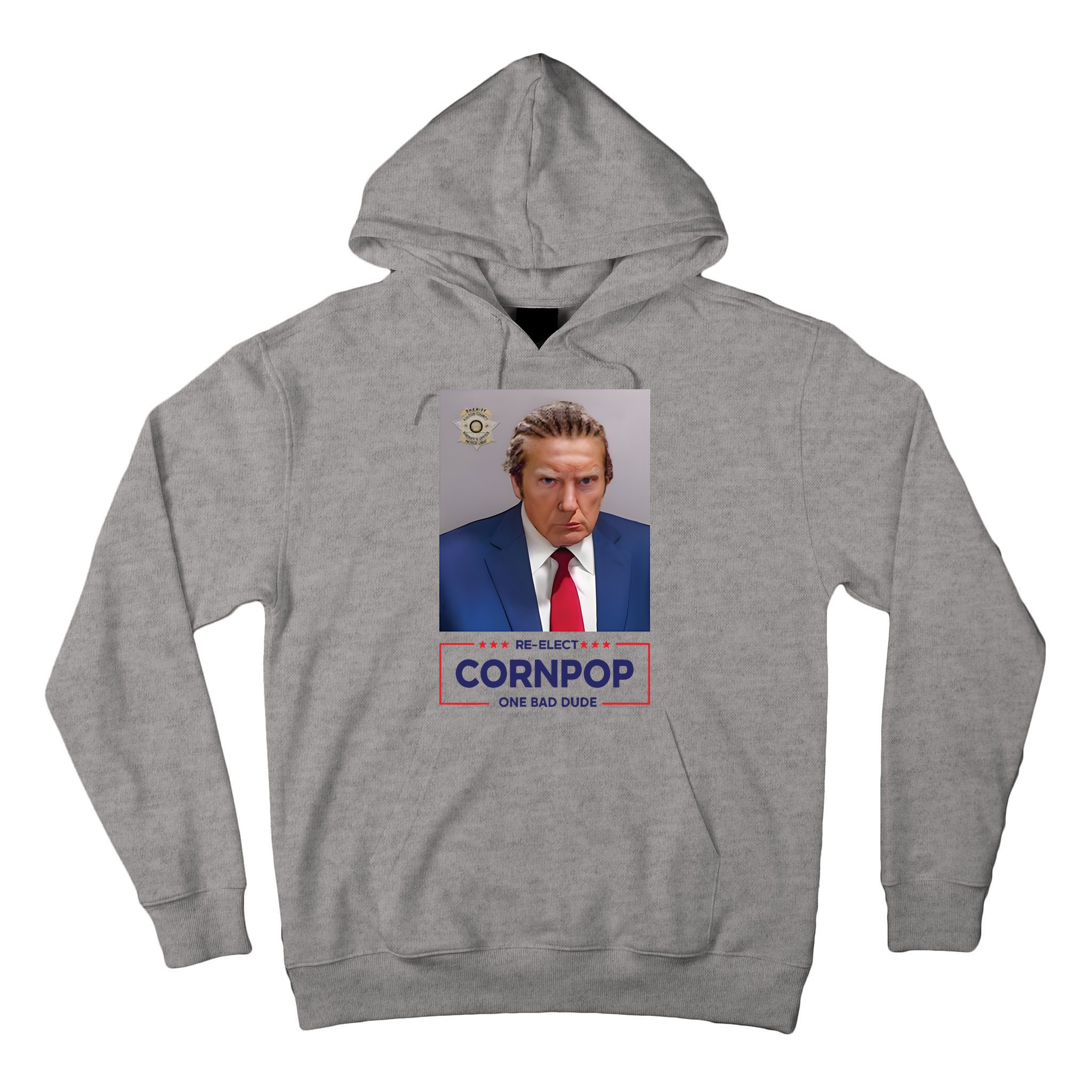 Trump Mugshot ReElect Cornpop One Bad Dude Tall Hoodie
