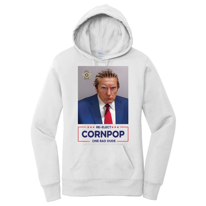 Trump Mugshot ReElect Cornpop One Bad Dude Women's Pullover Hoodie