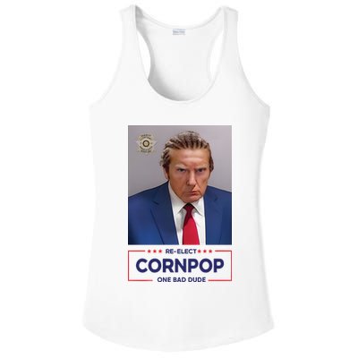 Trump Mugshot ReElect Cornpop One Bad Dude Ladies PosiCharge Competitor Racerback Tank