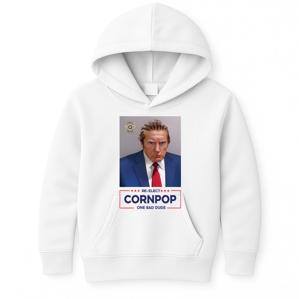 Trump Mugshot ReElect Cornpop One Bad Dude Kids Hoodie