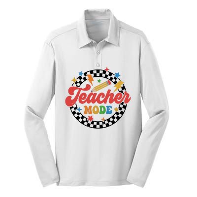 Teacher Mode Retro Vibe Back To School Teacher Life Silk Touch Performance Long Sleeve Polo