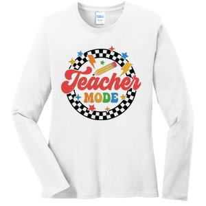 Teacher Mode Retro Vibe Back To School Teacher Life Ladies Long Sleeve Shirt