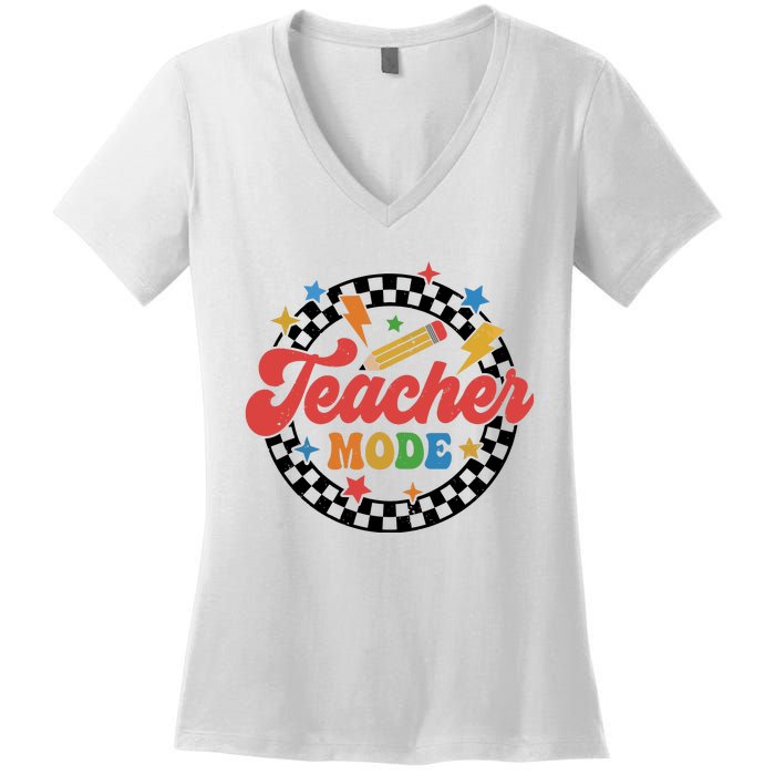 Teacher Mode Retro Vibe Back To School Teacher Life Women's V-Neck T-Shirt