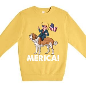 Trump Merica Riding A Saint Bernard Dog Patriotic 4th July Gift Premium Crewneck Sweatshirt