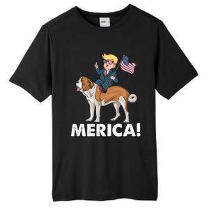 Trump Merica Riding A Saint Bernard Dog Patriotic 4th July Gift Tall Fusion ChromaSoft Performance T-Shirt