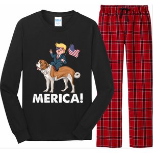 Trump Merica Riding A Saint Bernard Dog Patriotic 4th July Gift Long Sleeve Pajama Set