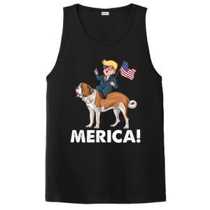 Trump Merica Riding A Saint Bernard Dog Patriotic 4th July Gift PosiCharge Competitor Tank