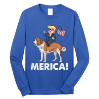 Trump Merica Riding A Saint Bernard Dog Patriotic 4th July Gift Long Sleeve Shirt