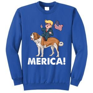 Trump Merica Riding A Saint Bernard Dog Patriotic 4th July Gift Sweatshirt