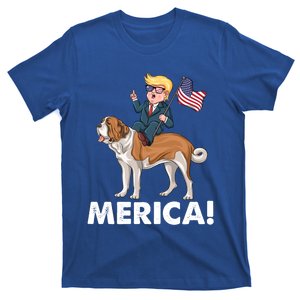 Trump Merica Riding A Saint Bernard Dog Patriotic 4th July Gift T-Shirt