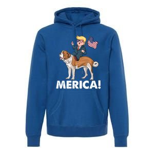 Trump Merica Riding A Saint Bernard Dog Patriotic 4th July Gift Premium Hoodie