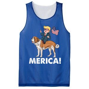 Trump Merica Riding A Saint Bernard Dog Patriotic 4th July Gift Mesh Reversible Basketball Jersey Tank