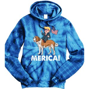 Trump Merica Riding A Saint Bernard Dog Patriotic 4th July Gift Tie Dye Hoodie