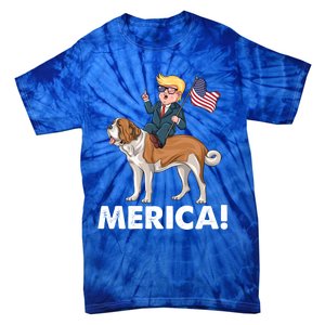 Trump Merica Riding A Saint Bernard Dog Patriotic 4th July Gift Tie-Dye T-Shirt