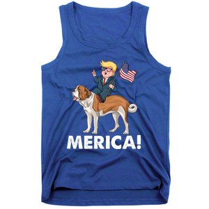 Trump Merica Riding A Saint Bernard Dog Patriotic 4th July Gift Tank Top