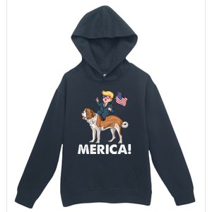 Trump Merica Riding A Saint Bernard Dog Patriotic 4th July Gift Urban Pullover Hoodie