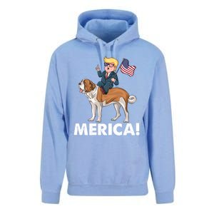 Trump Merica Riding A Saint Bernard Dog Patriotic 4th July Gift Unisex Surf Hoodie