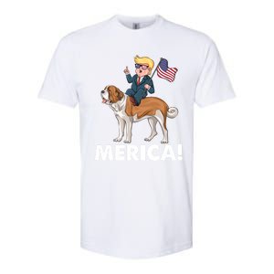 Trump Merica Riding A Saint Bernard Dog Patriotic 4th July Gift Softstyle CVC T-Shirt