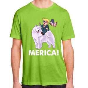 Trump Merica Riding A Samoyed Dog Patriotic 4th July Gift Adult ChromaSoft Performance T-Shirt