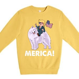 Trump Merica Riding A Samoyed Dog Patriotic 4th July Gift Premium Crewneck Sweatshirt