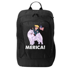 Trump Merica Riding A Samoyed Dog Patriotic 4th July Gift City Backpack