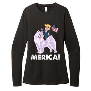 Trump Merica Riding A Samoyed Dog Patriotic 4th July Gift Womens CVC Long Sleeve Shirt