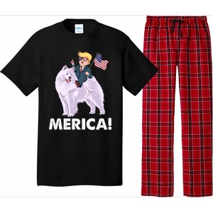 Trump Merica Riding A Samoyed Dog Patriotic 4th July Gift Pajama Set