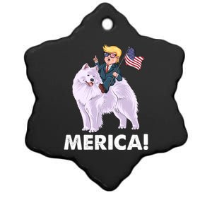 Trump Merica Riding A Samoyed Dog Patriotic 4th July Gift Ceramic Star Ornament