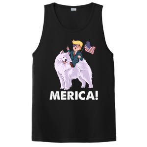 Trump Merica Riding A Samoyed Dog Patriotic 4th July Gift PosiCharge Competitor Tank