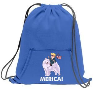 Trump Merica Riding A Samoyed Dog Patriotic 4th July Gift Sweatshirt Cinch Pack Bag