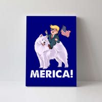 Trump Merica Riding A Samoyed Dog Patriotic 4th July Gift Canvas