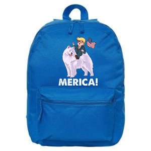 Trump Merica Riding A Samoyed Dog Patriotic 4th July Gift 16 in Basic Backpack