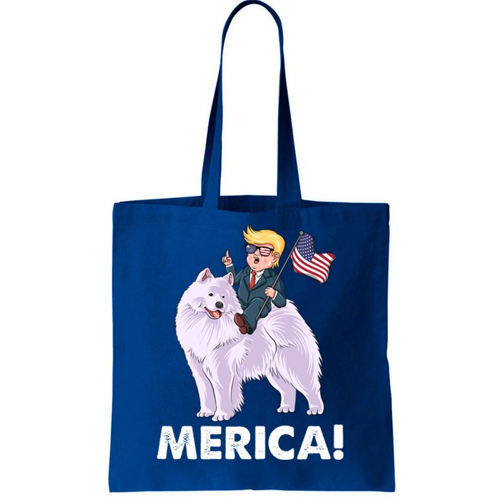 Trump Merica Riding A Samoyed Dog Patriotic 4th July Gift Tote Bag