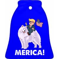 Trump Merica Riding A Samoyed Dog Patriotic 4th July Gift Ceramic Bell Ornament