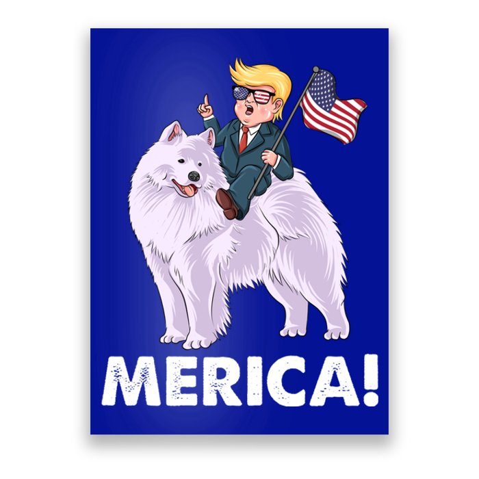 Trump Merica Riding A Samoyed Dog Patriotic 4th July Gift Poster