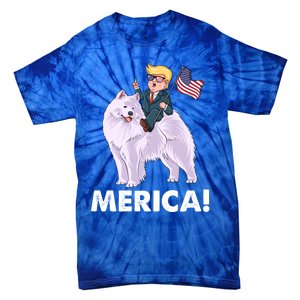 Trump Merica Riding A Samoyed Dog Patriotic 4th July Gift Tie-Dye T-Shirt