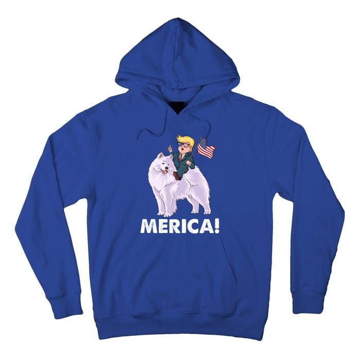 Trump Merica Riding A Samoyed Dog Patriotic 4th July Gift Tall Hoodie