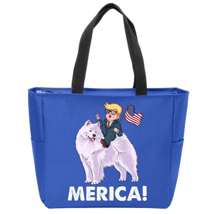 Trump Merica Riding A Samoyed Dog Patriotic 4th July Gift Zip Tote Bag