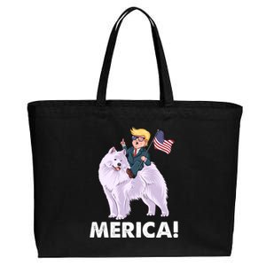 Trump Merica Riding A Samoyed Dog Patriotic 4th July Gift Cotton Canvas Jumbo Tote