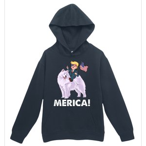 Trump Merica Riding A Samoyed Dog Patriotic 4th July Gift Urban Pullover Hoodie