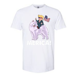 Trump Merica Riding A Samoyed Dog Patriotic 4th July Gift Softstyle CVC T-Shirt